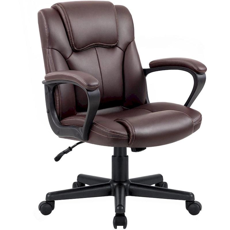 Chaise de bureau exécutive marron, chaise ergonomique épaissie en cuir PU de haute qualité, chaise de bureau et commerciale à dossier moyen.