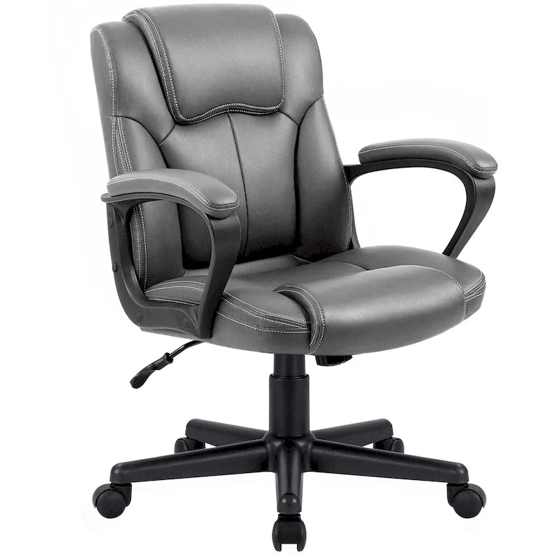 Chaise de bureau exécutive marron, chaise ergonomique épaissie en cuir PU de haute qualité, chaise de bureau et commerciale à dossier moyen.