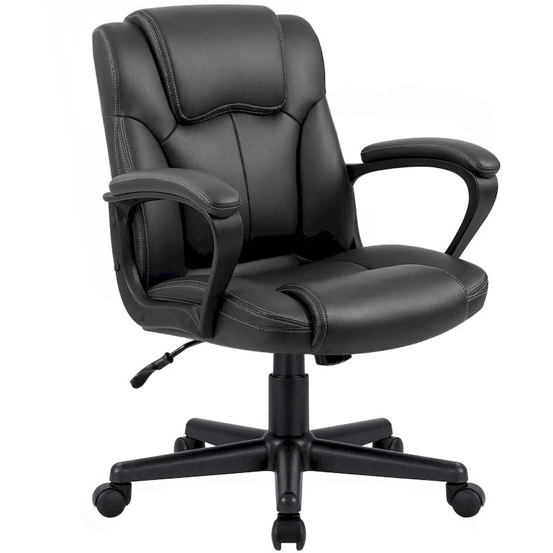 Chaise de bureau exécutive marron, chaise ergonomique épaissie en cuir PU de haute qualité, chaise de bureau et commerciale à dossier moyen.