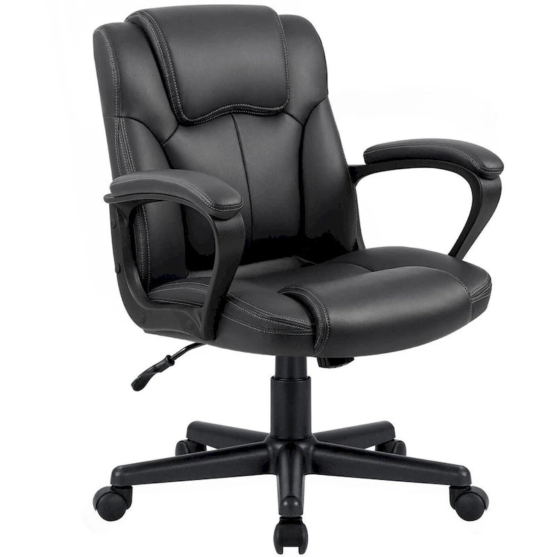 Chaise de bureau exécutive marron, chaise ergonomique épaissie en cuir PU de haute qualité, chaise de bureau et commerciale à dossier moyen.