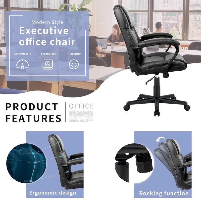 Chaise de bureau exécutive marron, chaise ergonomique épaissie en cuir PU de haute qualité, chaise de bureau et commerciale à dossier moyen.