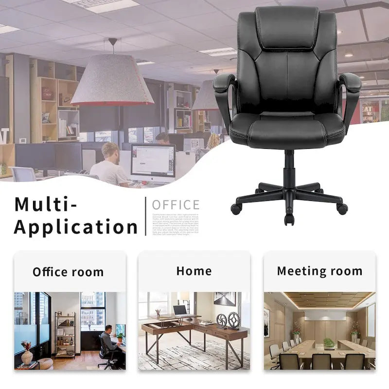 Chaise de bureau exécutive marron, chaise ergonomique épaissie en cuir PU de haute qualité, chaise de bureau et commerciale à dossier moyen.