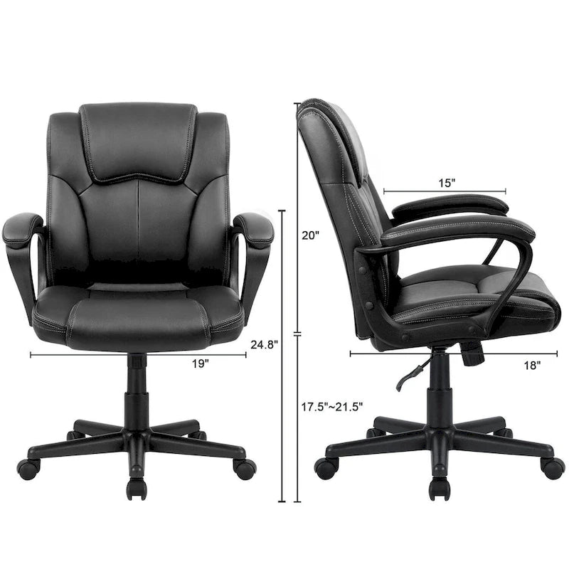 Chaise de bureau exécutive marron, chaise ergonomique épaissie en cuir PU de haute qualité, chaise de bureau et commerciale à dossier moyen.