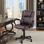 Chaise de bureau exécutive marron, chaise ergonomique épaissie en cuir PU de haute qualité, chaise de bureau et commerciale à dossier moyen.