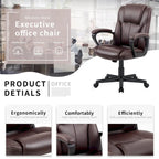 Chaise de bureau exécutive marron, chaise ergonomique épaissie en cuir PU de haute qualité, chaise de bureau et commerciale à dossier moyen.