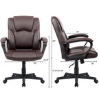 Chaise de bureau exécutive marron, chaise ergonomique épaissie en cuir PU de haute qualité, chaise de bureau et commerciale à dossier moyen.