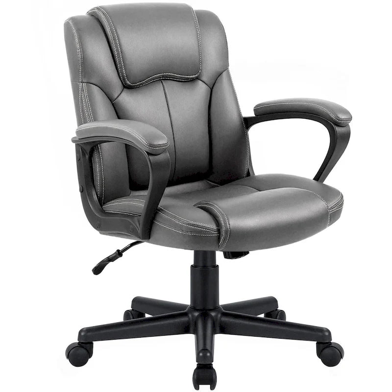 Chaise de bureau exécutive marron, chaise ergonomique épaissie en cuir PU de haute qualité, chaise de bureau et commerciale à dossier moyen.