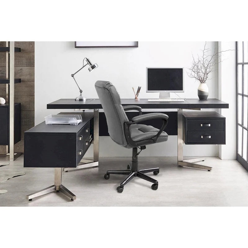 Chaise de bureau exécutive marron, chaise ergonomique épaissie en cuir PU de haute qualité, chaise de bureau et commerciale à dossier moyen.