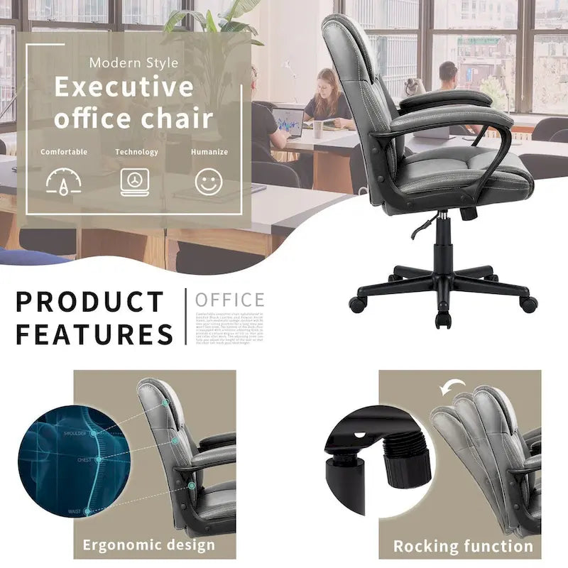 Chaise de bureau exécutive marron, chaise ergonomique épaissie en cuir PU de haute qualité, chaise de bureau et commerciale à dossier moyen.