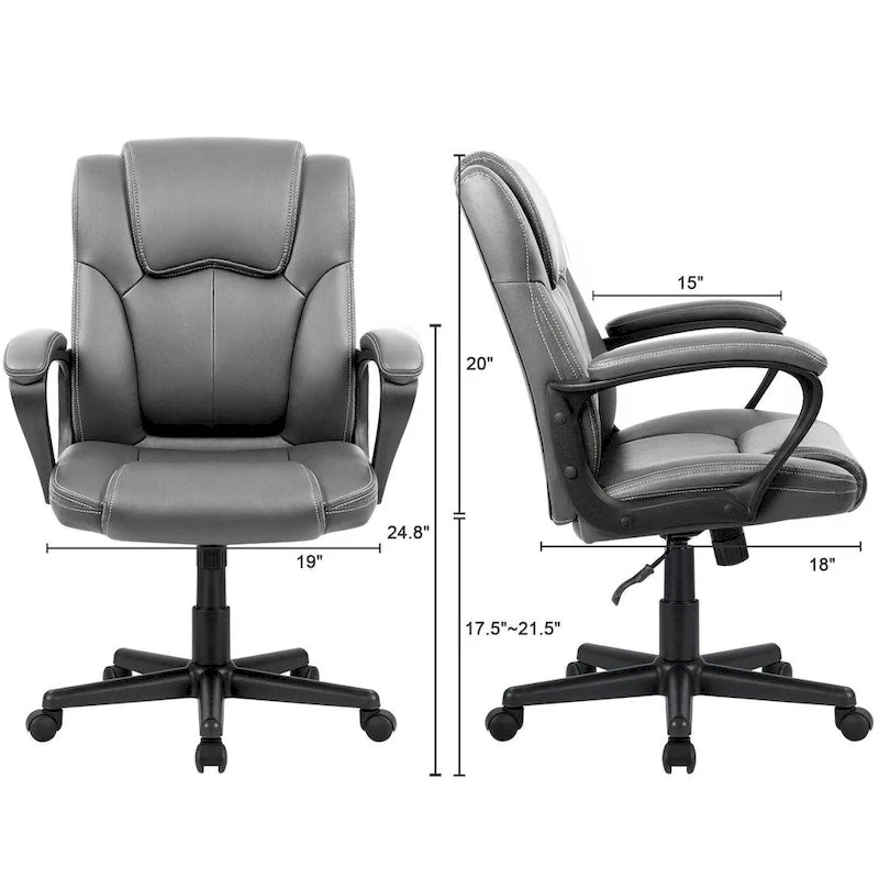 Chaise de bureau exécutive marron, chaise ergonomique épaissie en cuir PU de haute qualité, chaise de bureau et commerciale à dossier moyen.