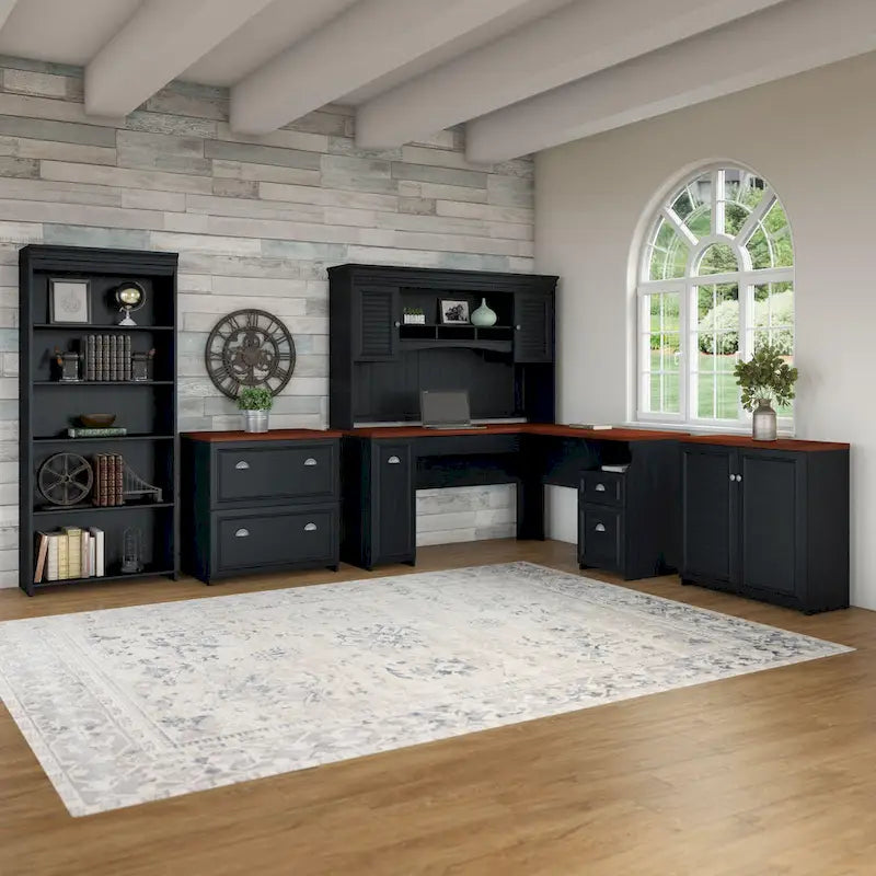 Bureau de 60 W avec huche et ensemble de rangement | Poste de travail pour bureau à domicile | Plusieurs finitions
