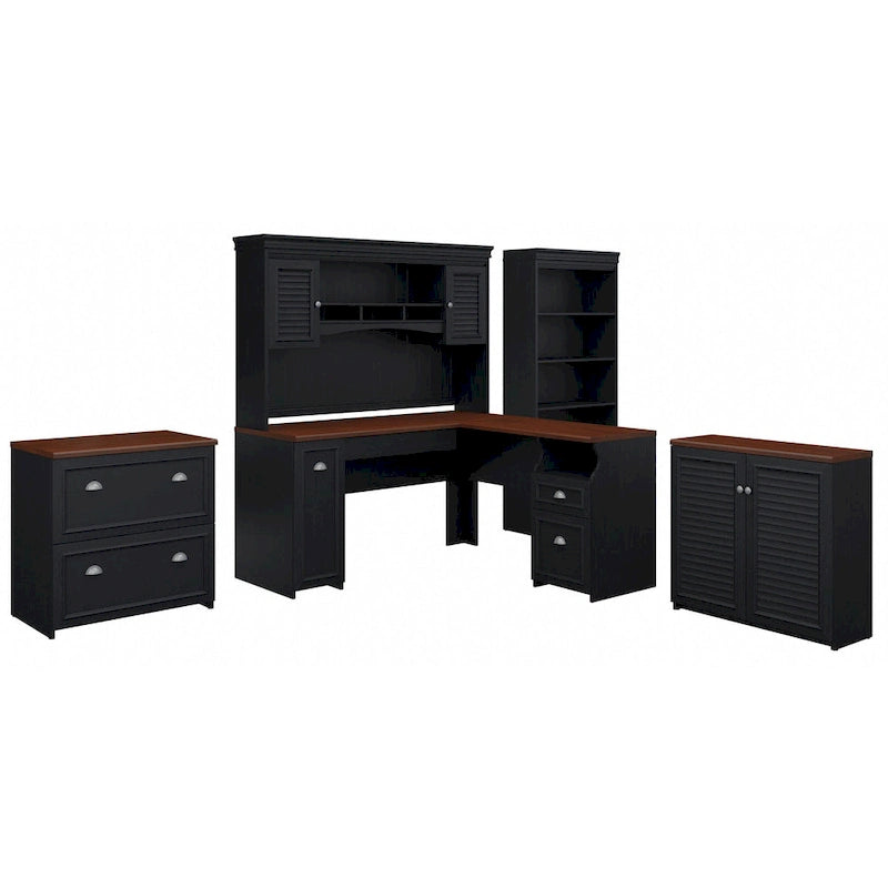 Bureau de 60 W avec huche et ensemble de rangement | Poste de travail pour bureau à domicile | Plusieurs finitions
