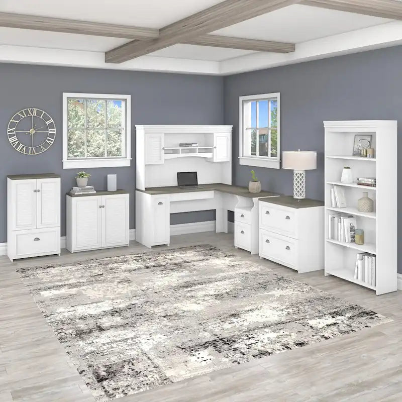 Bureau de 60 W avec huche et ensemble de rangement | Poste de travail pour bureau à domicile | Plusieurs finitions