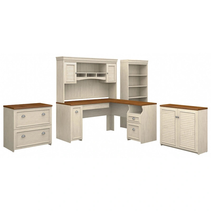 Bureau de 60 W avec huche et ensemble de rangement | Poste de travail pour bureau à domicile | Plusieurs finitions