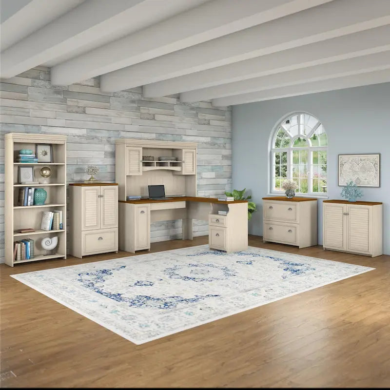 Bureau de 60 W avec huche et ensemble de rangement | Poste de travail pour bureau à domicile | Plusieurs finitions