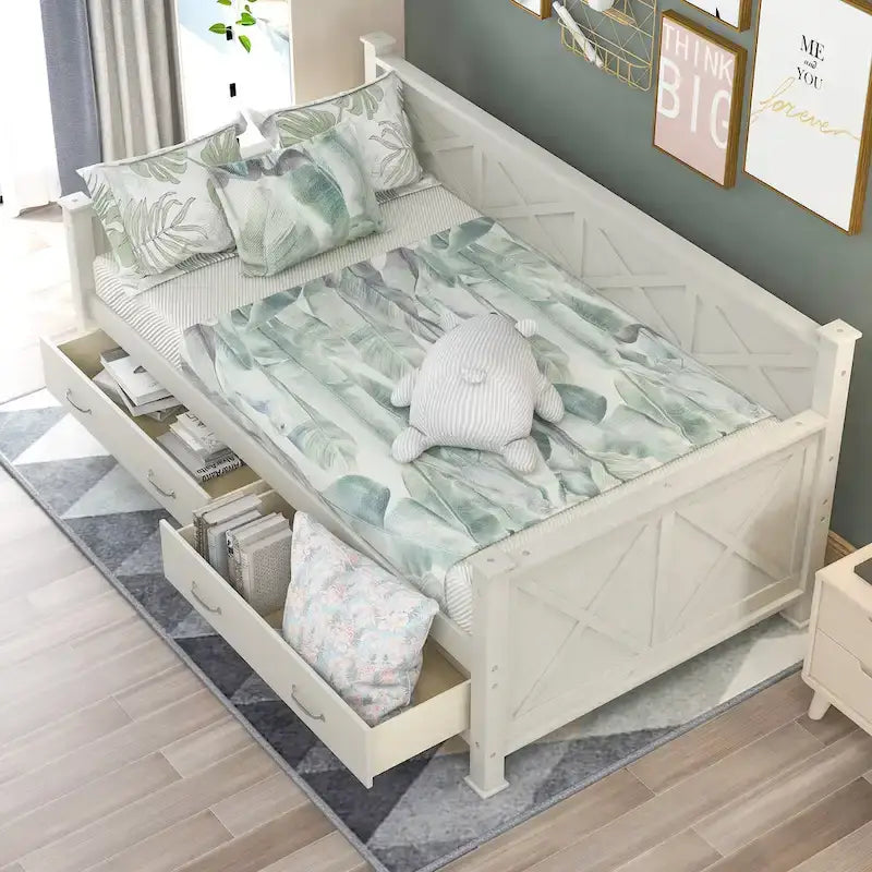 Lit de repos simple moderne et rustique en bois de style décontracté, blanc crème