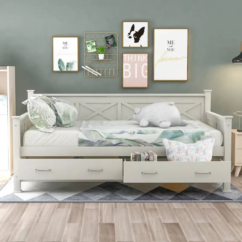 Lit de repos simple moderne et rustique en bois de style décontracté, blanc crème
