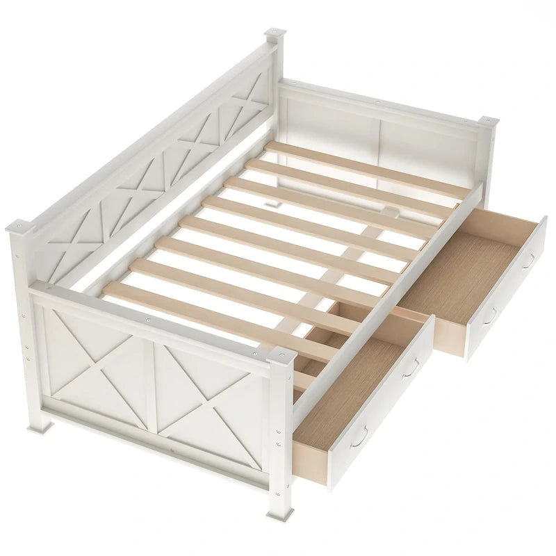 Lit de repos simple moderne et rustique en bois de style décontracté, blanc crème