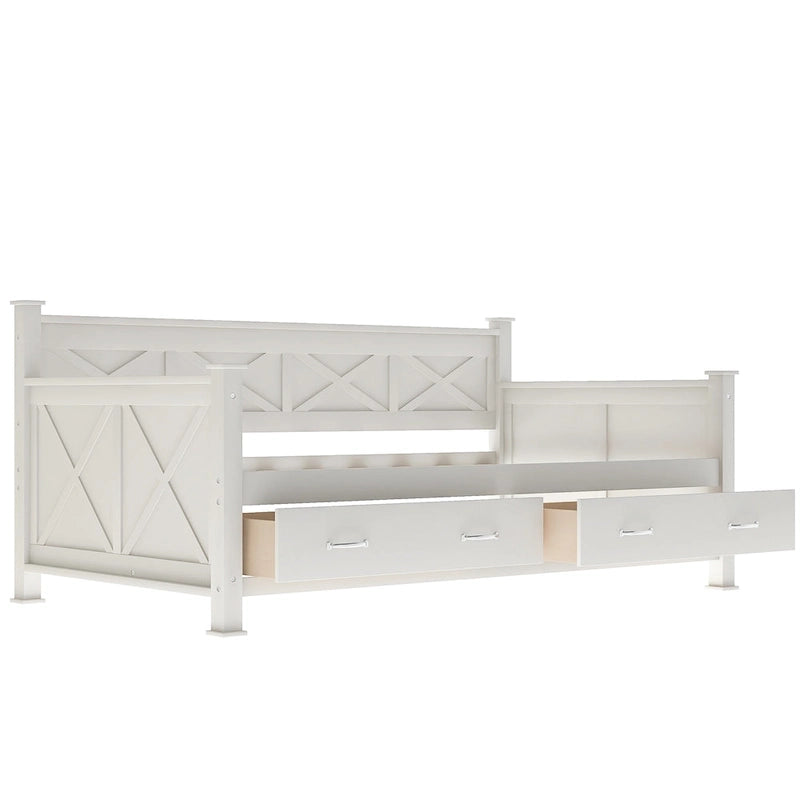 Lit de repos simple moderne et rustique en bois de style décontracté, blanc crème
