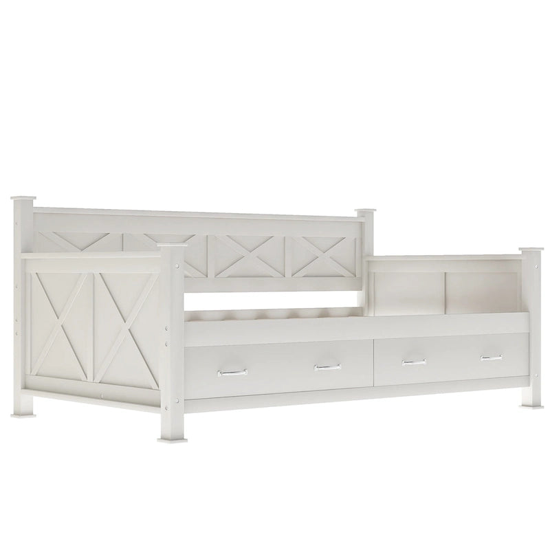 Lit de repos simple moderne et rustique en bois de style décontracté, blanc crème