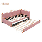 Lit de repos capitonné avec tiroir-lit, cadre de lit de jour double, sommier tapissier non nécessaire, tissu en lin (beige)