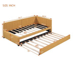 Lit de repos capitonné avec tiroir-lit, cadre de lit de jour double, sommier tapissier non nécessaire, tissu en lin (beige)