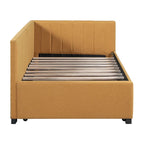 Lit de repos capitonné avec tiroir-lit, cadre de lit de jour double, sommier tapissier non nécessaire, tissu en lin (beige)