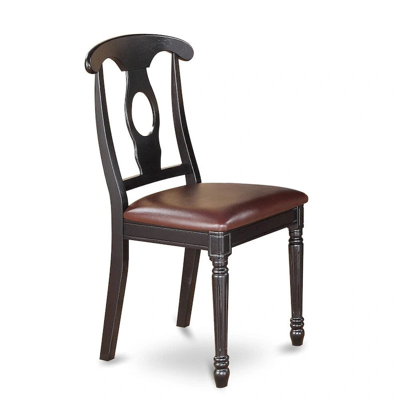 East West Furniture - Ensemble de salle à manger - Table de cuisine ronde et chaises de salle à manger en similicuir, noir et cerisier (option de pièces)