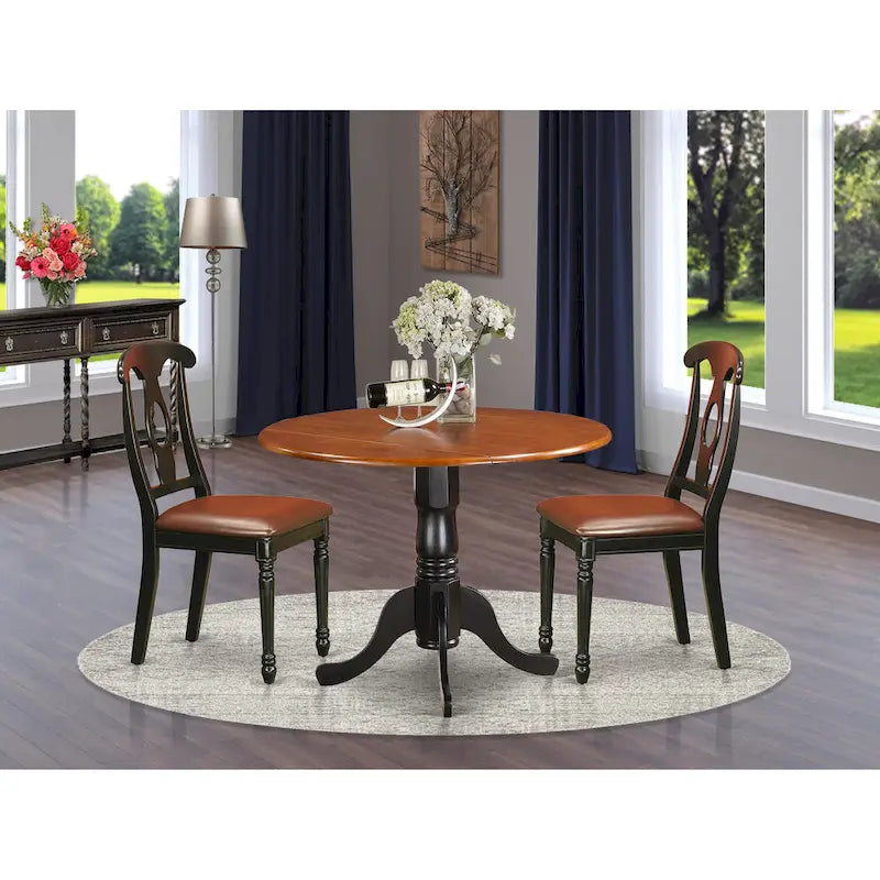 East West Furniture - Ensemble de salle à manger - Table de cuisine ronde et chaises de salle à manger en similicuir, noir et cerisier (option de pièces)