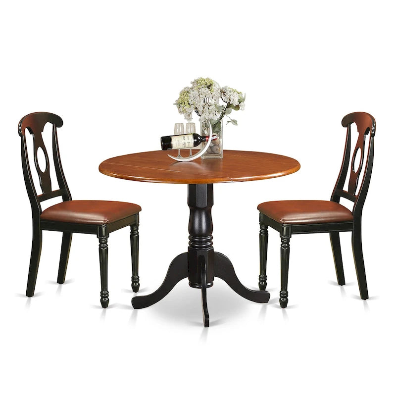 East West Furniture - Ensemble de salle à manger - Table de cuisine ronde et chaises de salle à manger en similicuir, noir et cerisier (option de pièces)