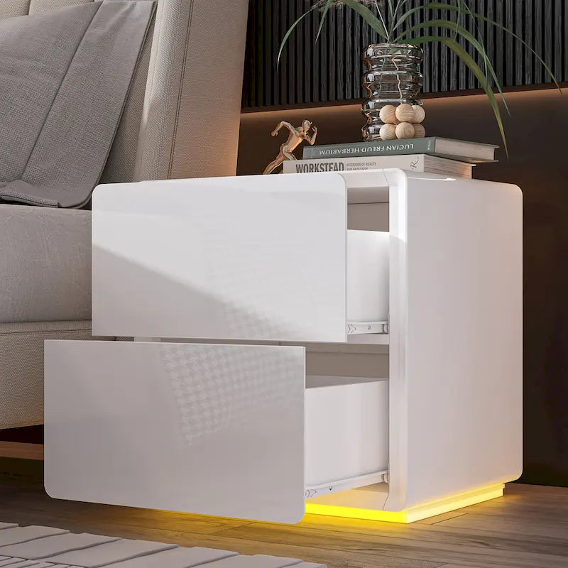 Table de chevet blanche à LED, Table de chevet moderne à LED, Table de chevet