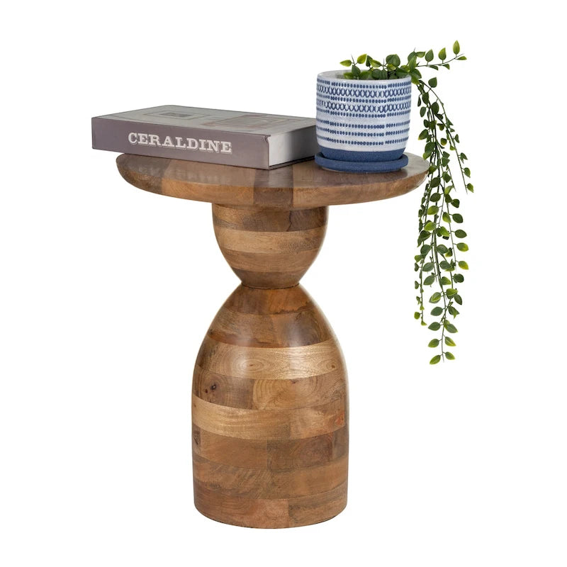 Table d'appoint sablier en bois de manguier | Bois massif naturel | Table d'appoint bohème pour le salon