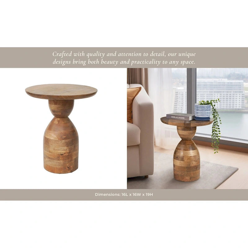 Table d'appoint sablier en bois de manguier | Bois massif naturel | Table d'appoint bohème pour le salon