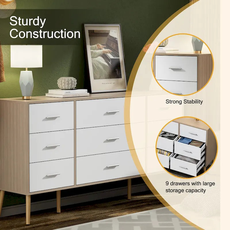 Commode de Rangement à 9 Tiroirs Meuble Organisateur Rétro