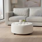 Repose-pieds rond en bois noir avec coussin en velours ivoire de style moderne
