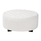 Repose-pieds rond en bois noir avec coussin en velours ivoire de style moderne