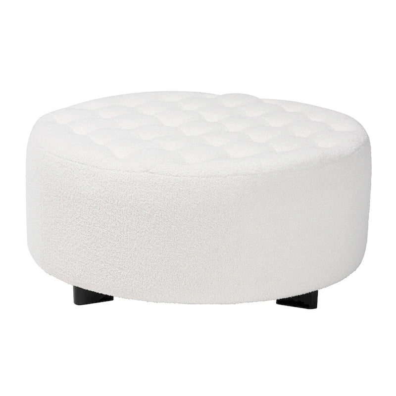 Repose-pieds rond en bois noir avec coussin en velours ivoire de style moderne