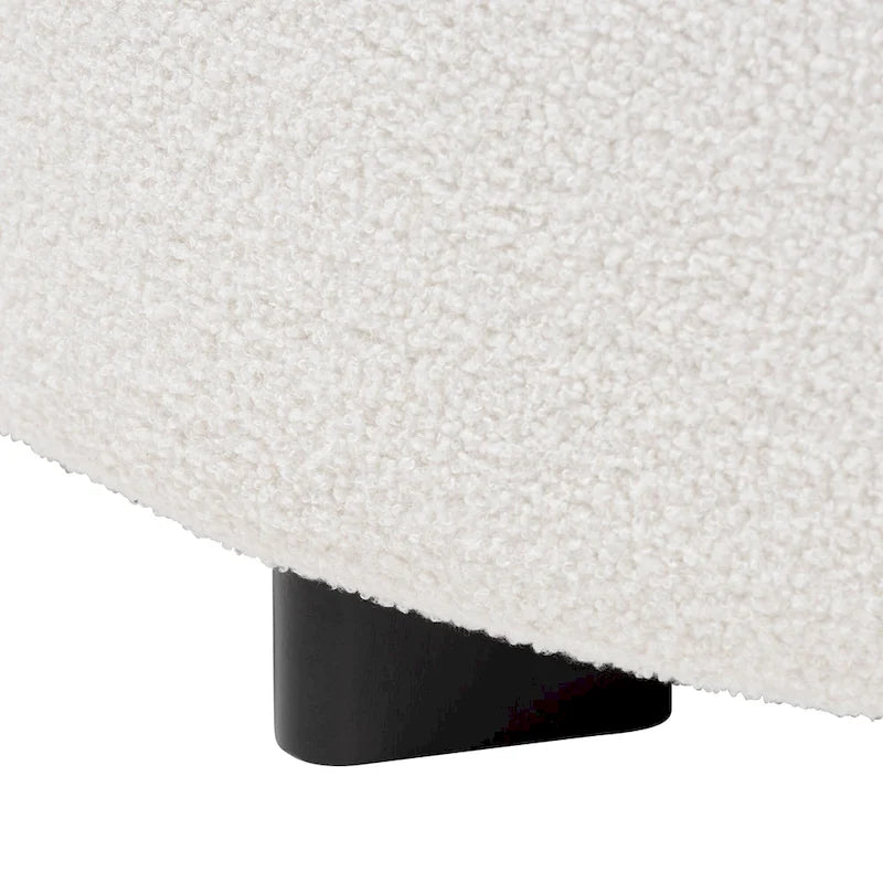 Repose-pieds rond en bois noir avec coussin en velours ivoire de style moderne