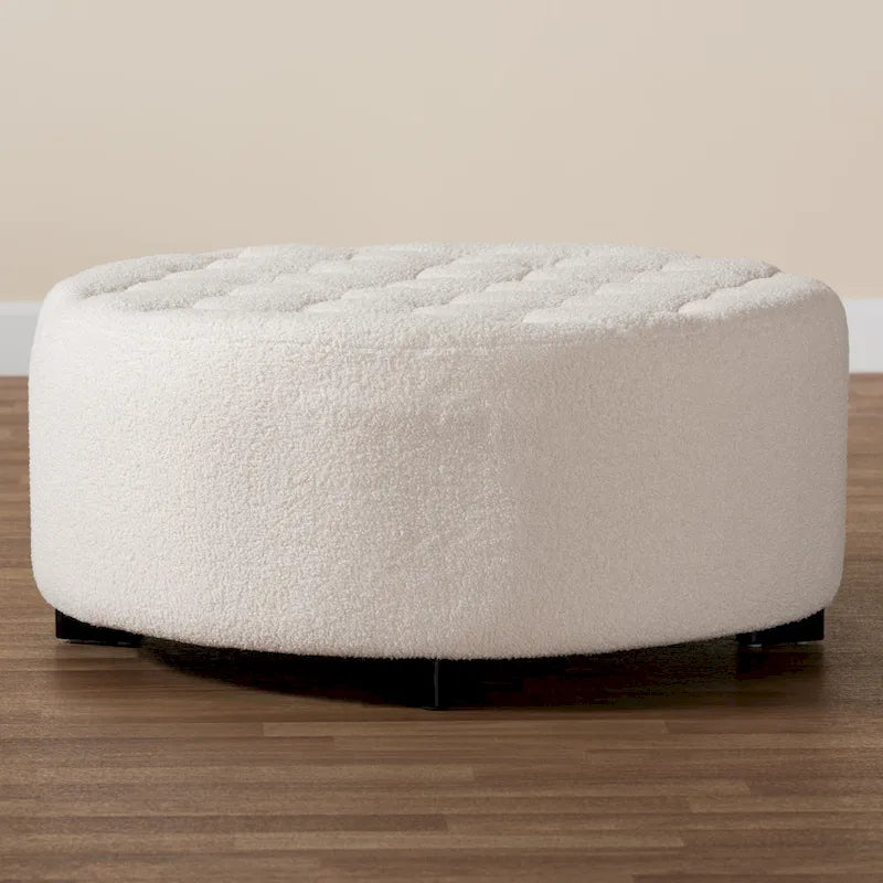 Repose-pieds rond en bois noir avec coussin en velours ivoire de style moderne