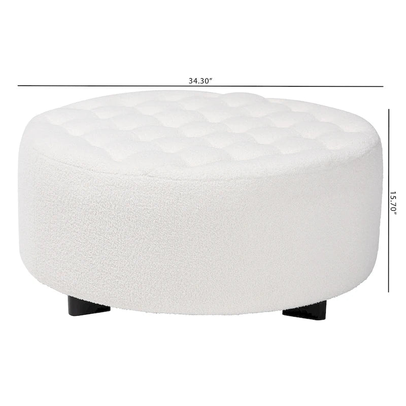 Repose-pieds rond en bois noir avec coussin en velours ivoire de style moderne