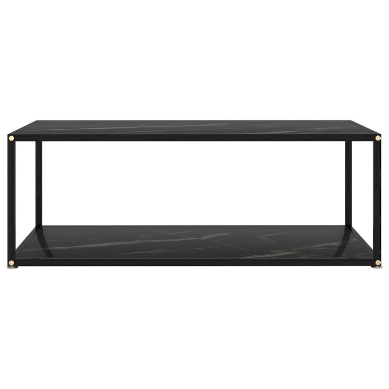 Table basse en verre trempé noir 100 cm | 2 plateaux effet marbre | Salon moderne