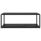 Table basse en verre trempé noir 100 cm | 2 plateaux effet marbre | Salon moderne
