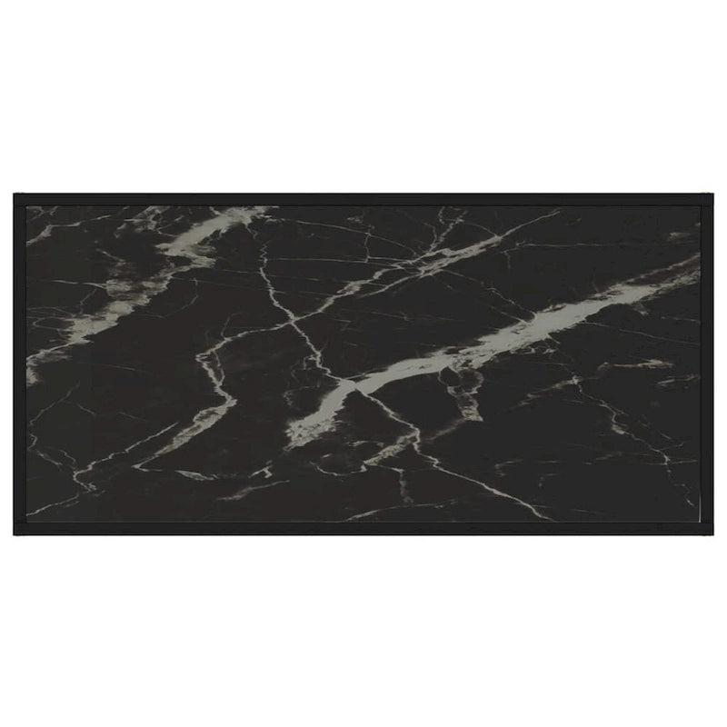 Table basse en verre trempé noir 100 cm | 2 plateaux effet marbre | Salon moderne