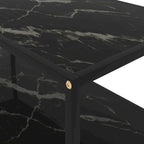 Table basse en verre trempé noir 100 cm | 2 plateaux effet marbre | Salon moderne