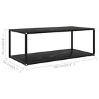 Table basse en verre trempé noir 100 cm | 2 plateaux effet marbre | Salon moderne