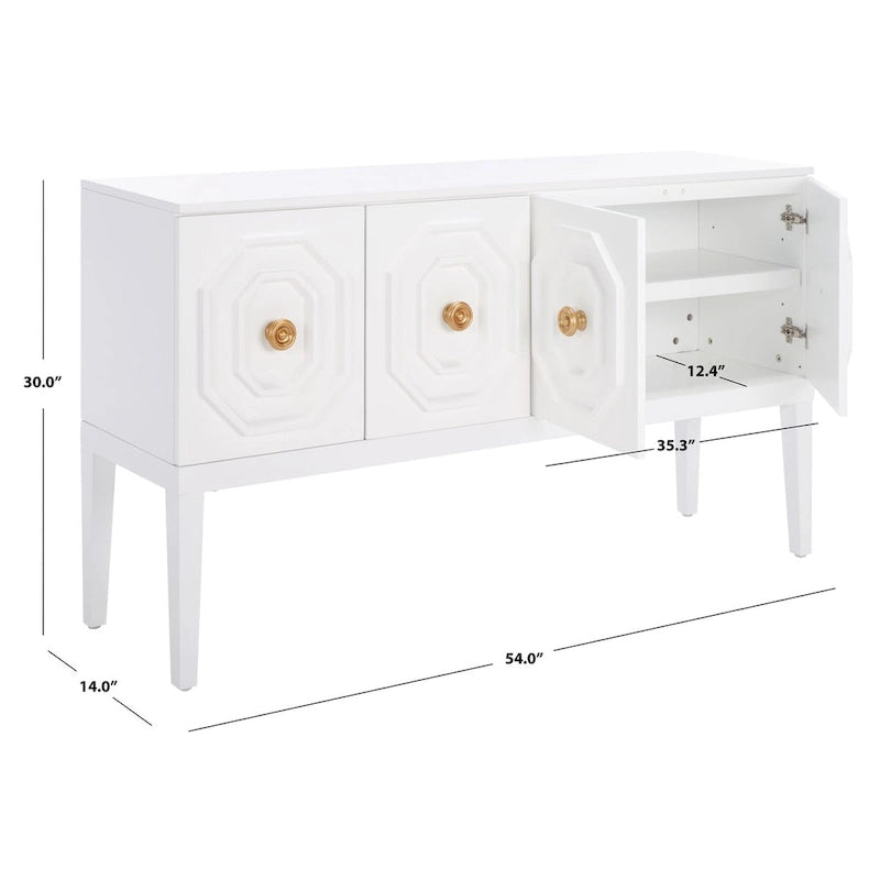Buffet 3 portes 2 étagères 54"L | Détail octogonal sculpté | Meuble de rangement de style transitionnel
