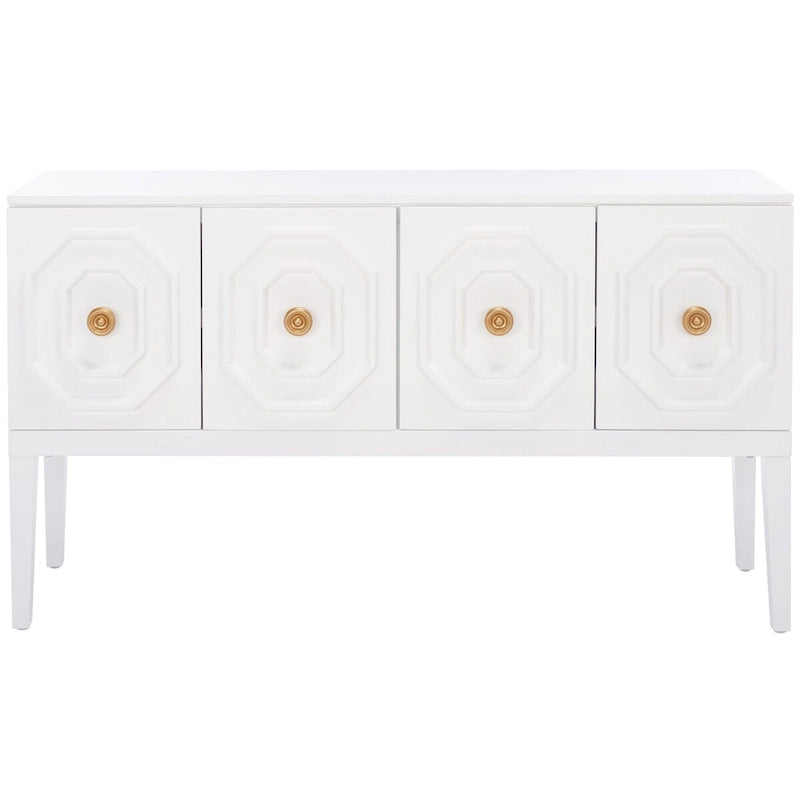 Buffet 3 portes 2 étagères 54"L | Détail octogonal sculpté | Meuble de rangement de style transitionnel