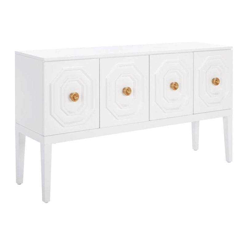 Buffet 3 portes 2 étagères 54"L | Détail octogonal sculpté | Meuble de rangement de style transitionnel
