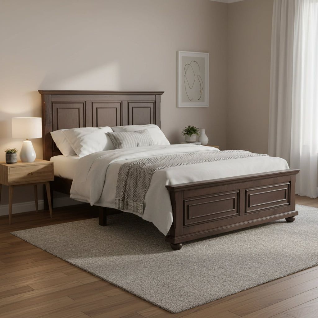 Lit Queen Vintage en Pin de Style Campagne Traditionnel