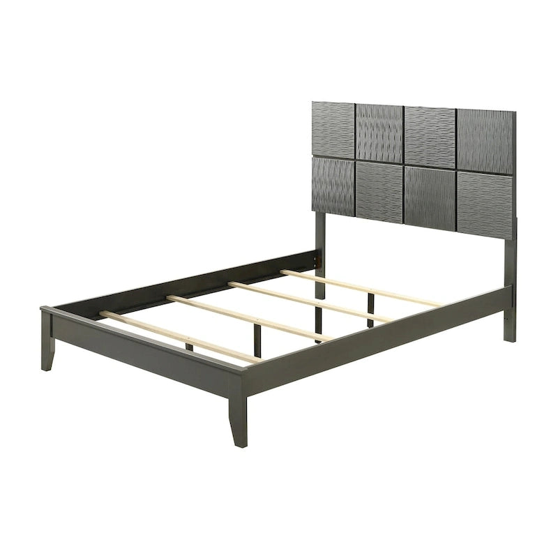 Chambre avec tête de lit grise